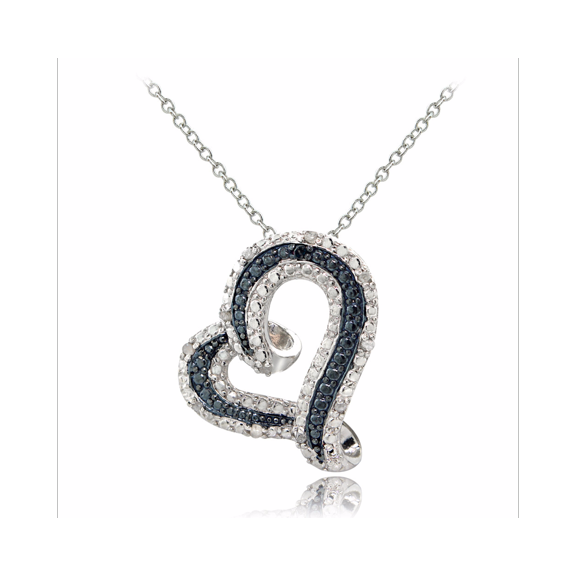 Sterling Silver 1/8ct TDW Blue & White Diamond Floating Heart Necklace