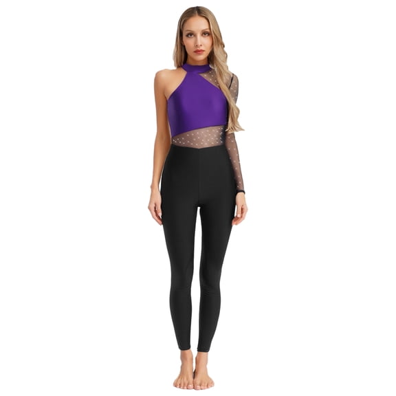 Xnihocha Womens Long Sleeve Gymnastics Dance Unitard Bodysuit One Piece Full Body Ballet Leotard Jumpsuit Purple S