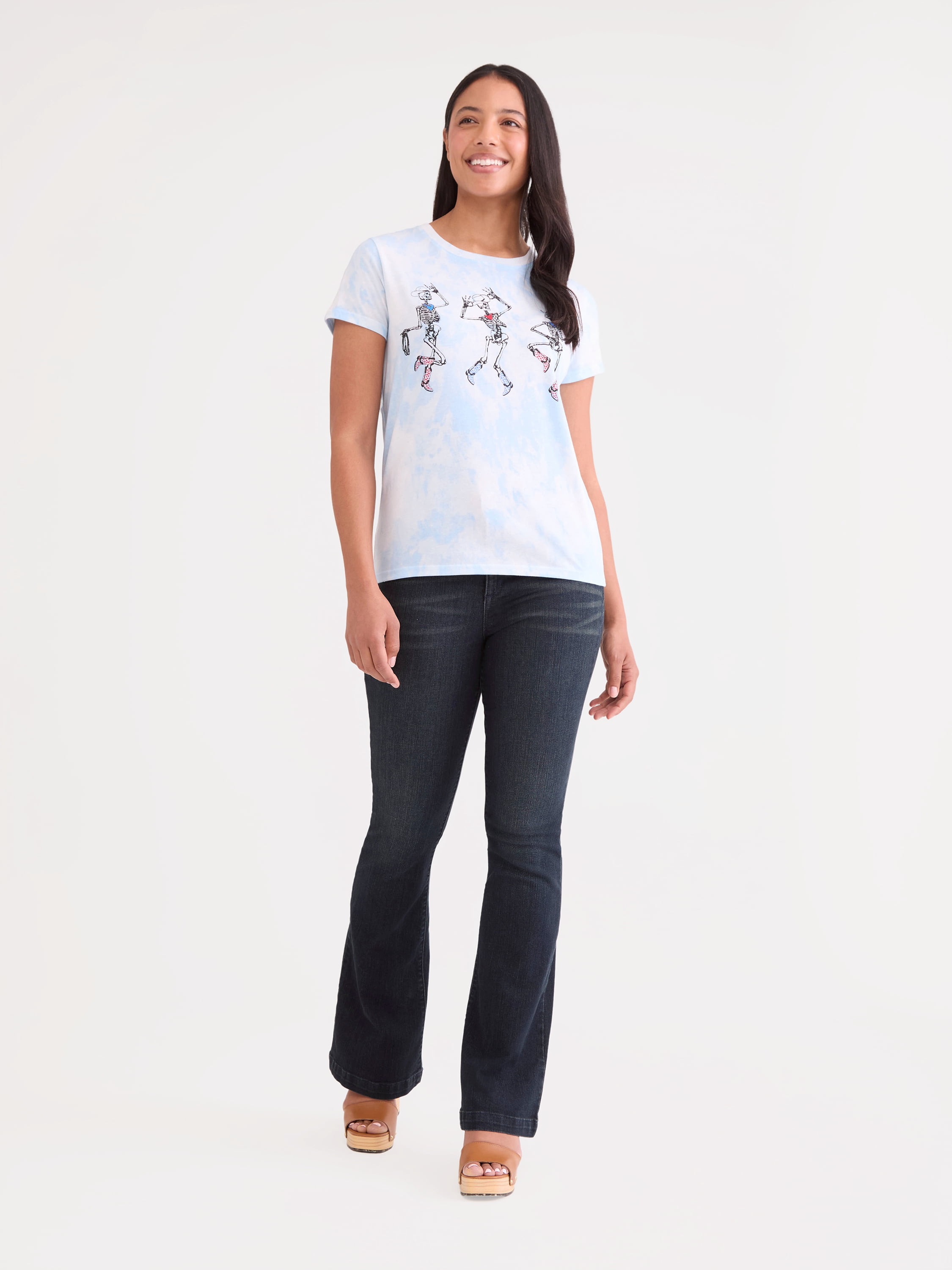 All American Skeleton Women's Graphic Tee with Short Sleeves, Sizes XXS-XXL