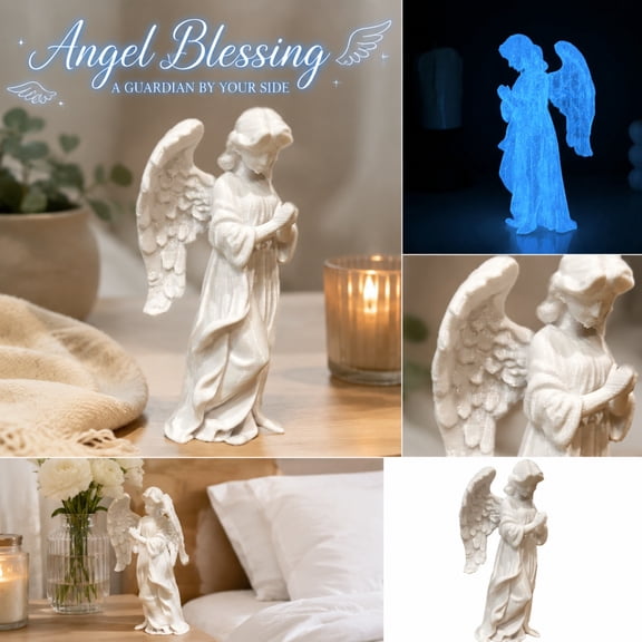 Praying Angel Figurine White Porcelain Guardian Angel Religious Statue Spiritual Decor Tabletop Mantel Shelf Accent Single Piece