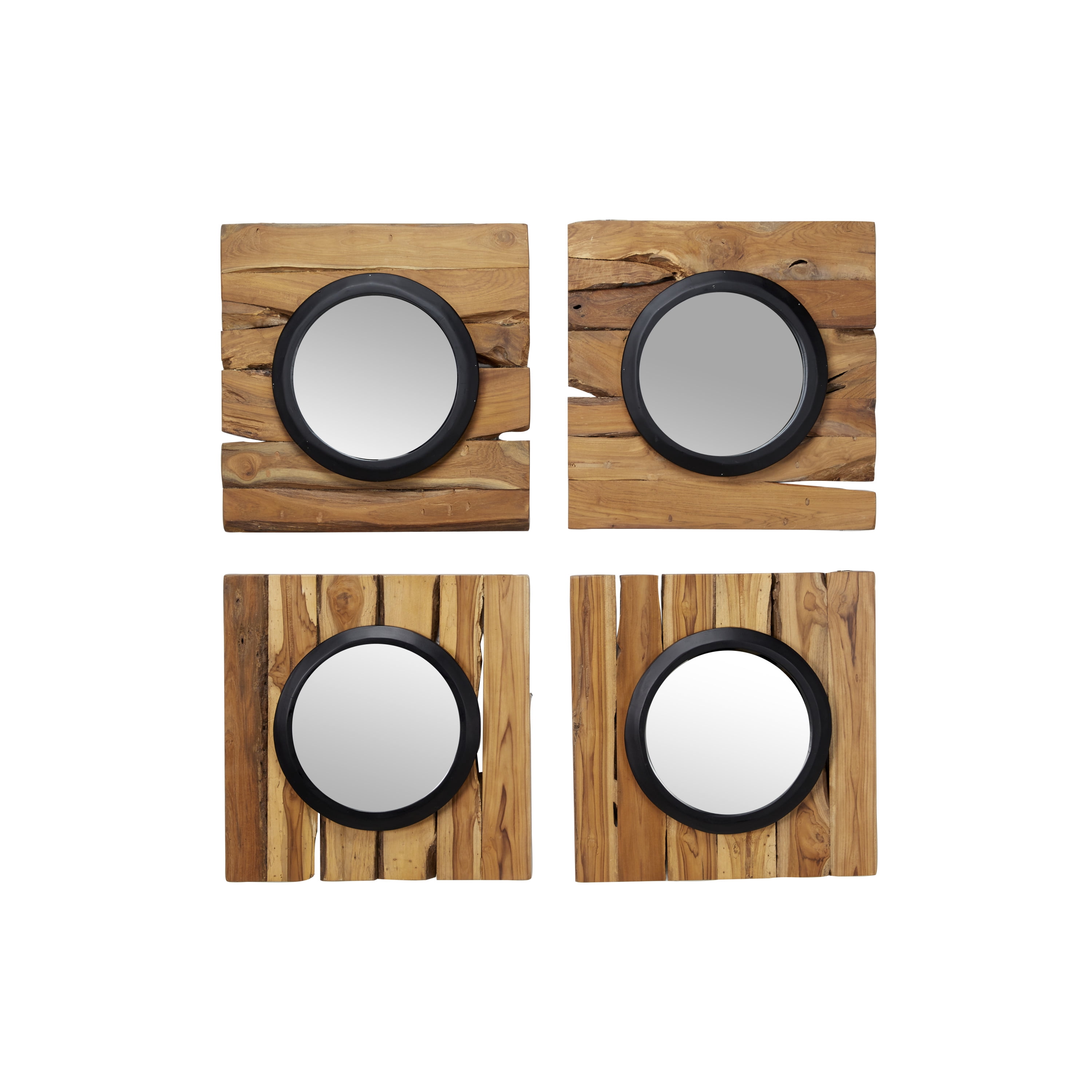 DecMode 18"W, 18"H Brown Handmade Wall Mirror, Set of 4