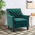 thumbnail image 3 of Accent Chair with Arms, Mid Century Modern Decorative Side Chair , Upholstered Reading Chair with Wood Legs Nailhead Studded Wingback Velvet Fabric Chair, for Living Room Bedroom, Greem, 3 of 7