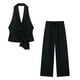 thumbnail image 4 of Conjunto de dos piezas de moda para mujer, blusa lisa con cuello halter plisado y pantalones rectos, traje de pantalón elegante vintage para mujer, 4 of 5