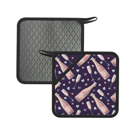 

2PCS Pot Holders for Kitchen - Heat Resistant Silicone Pot Holders with Hanging Loop Champagne Hearts Non Slip Oven Hot Pads Potholders for Decor Baking Cooking Kitchen