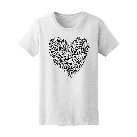 Cute Vintage Floral Heart T-Shirt Women -Image by Shutterstock, Female XX-Large