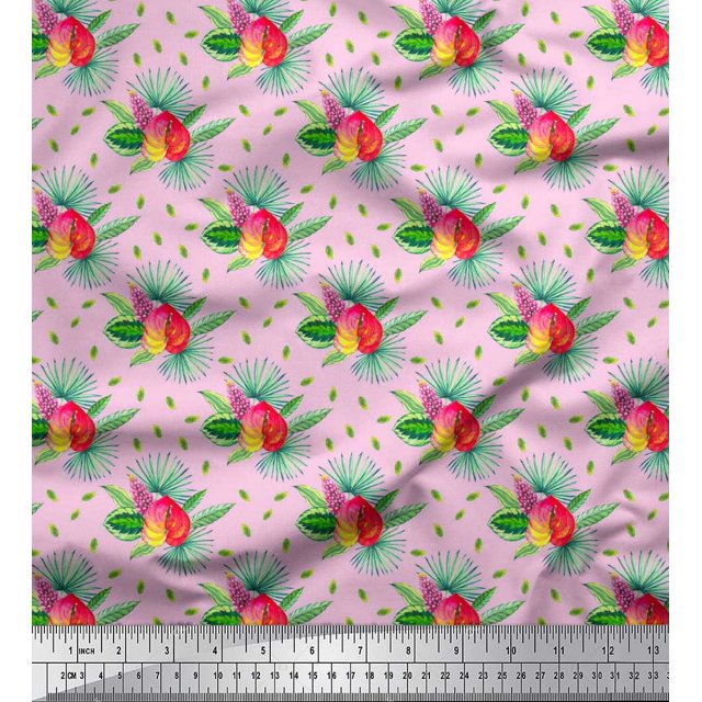 Soimoi polyester Crepe Fabric Leaves Tropical Fabric Prints By Yard 52 Inch Wide
