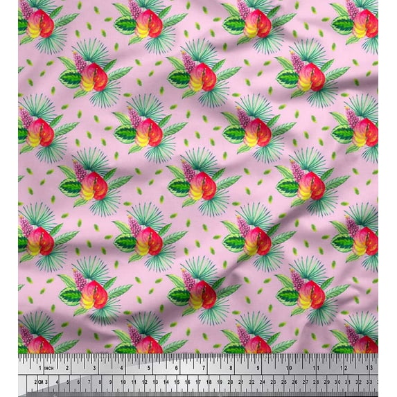 Soimoi Poly Georgette Fabric Leaves Tropical Decor Fabric Printed Yard 42 Inch Wide