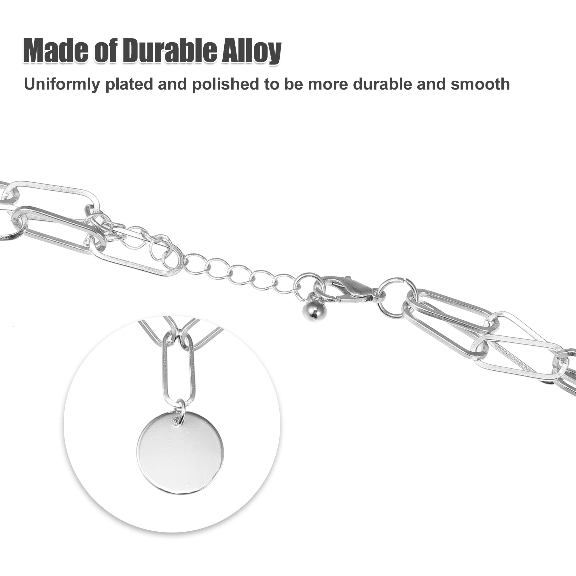 Unique Bargains Layered Disc Pendant Paperclip Link Chain Necklaces for Women Silver Tone