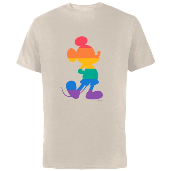 Disney Mickey Mouse Pride Classic Pose Rainbow Icon Fill - Short Sleeve Cotton T-Shirt for Adults - Customized-Natural