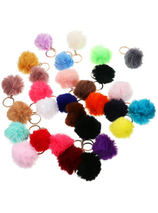 Faux Fur Pom Poms Balls DIY with Elastic Loop,pom pom with key  chain,Colorful Fur Key Rings Fluffy 5cm Rabbit Faux Fur Pompoms for Hats  Scarves Bags Accessories
