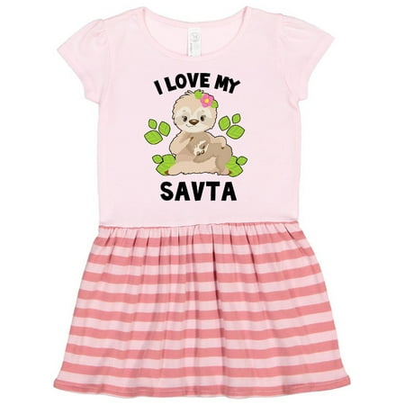 

Inktastic Cute Sloth I Love My Savta with Green Leaves Gift Toddler Girl Dress