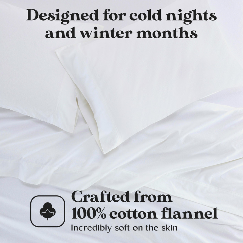 Superior Solid Flannel Cotton Pillowcases, Set of 2, Standard, White