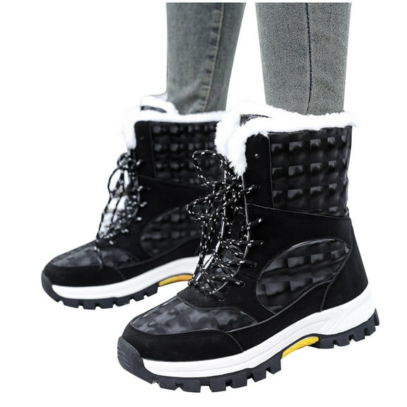 Xfvqtps Womens Snow Boots Plush Fleece Lining Lace up Camouflage Waterproof Climbing Travel Outdoor Non Slip Thickened Warm Winter Skiing Cold Resistance Boots Ankle Boots Black