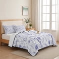 thumbnail image 5 of Twin XL Quilt Set 68''x98'', Elegant Purple Flowers Lightweight Bedspread Coverlet Set with 2 Pillow Shams, Spring Floral Botanical Summer Breathable All Season Quilt Bedding for Dorm/Guest Room, 5 of 9