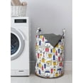 thumbnail image 3 of Hipster Laundry Bag, Body Care Tools from Hair Dryer Toothbrush and Cosmetic Products Pattern, Basket with Handles Drawstring Closure for Laundromats, 13" x 19", White and Multicolor, by Ambesonne, 3 of 4