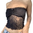 thumbnail image 2 of Douhoow Women Off Shoulder Tube Top Sleeveless Black Lace Mesh Strapless Bandeau Top, 2 of 6