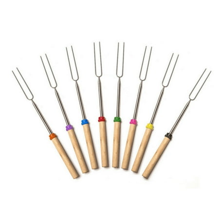 

8pcs Telescopic BBQ Roasting Sticks Extendable Stainless Steel Forks with Wooden Handle