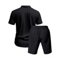 thumbnail image 5 of Ceisia Men's Linen Blend Striped 2 Piece Outfit Short Sleeve Button Down Shirt And Casual Shorts Set Black XL Gift, 5 of 9