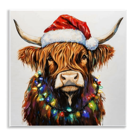 Holiday Lights Bedecked Highland Wall Plaque Art, design by Petal Prints Design