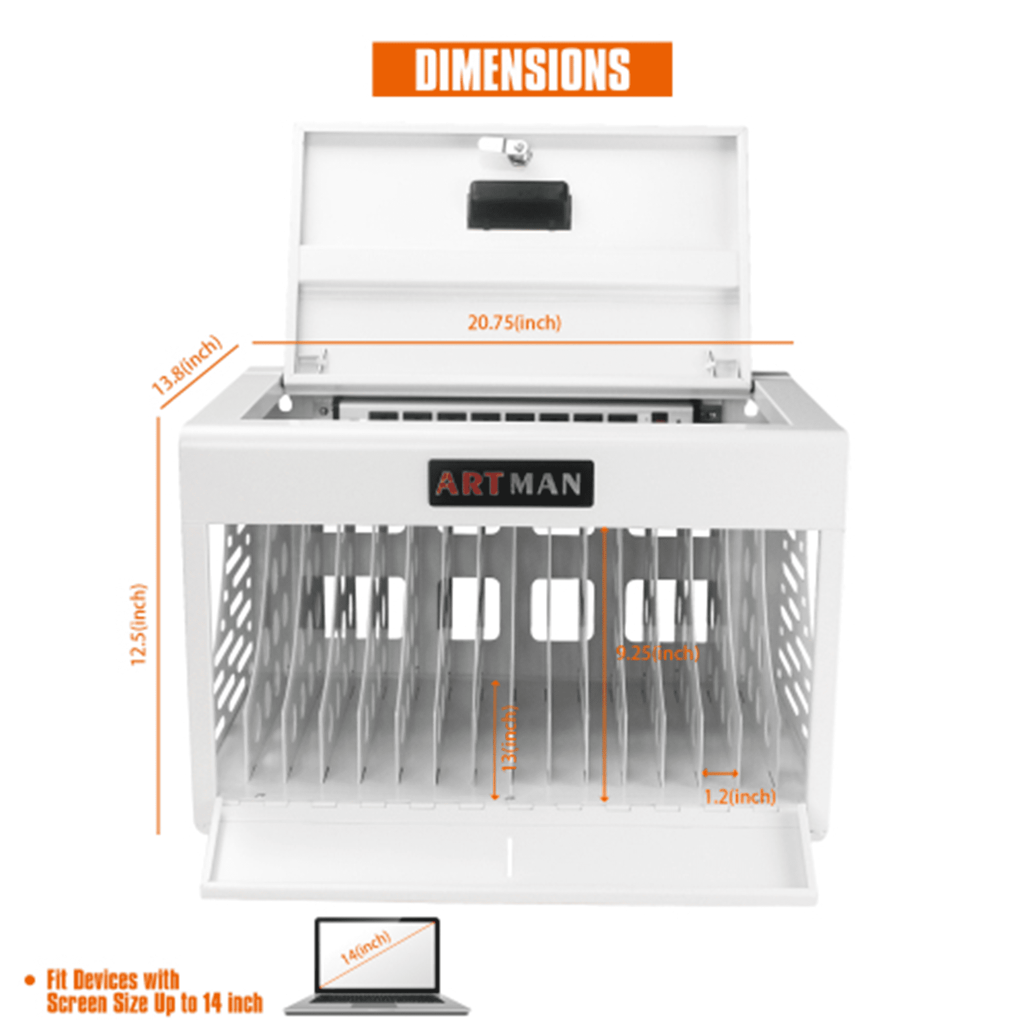 ARTMAN 16-Unit Charging Cabinet for Laptops & Tablets - Locking Laptop Storage Box with Cable Management, Charger Storage, and Ground Protection - Great for Classroom, Library, and Office