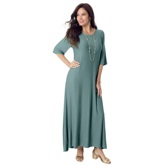 Roaman's Women's Plus Size Stretch Knit High Low Short Sleeve Maxi Dress
