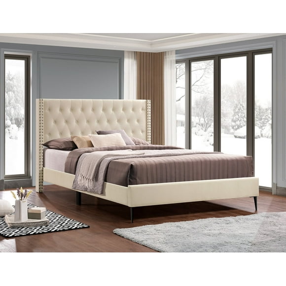 Creme Velvet Luxe Platform Bed - King
