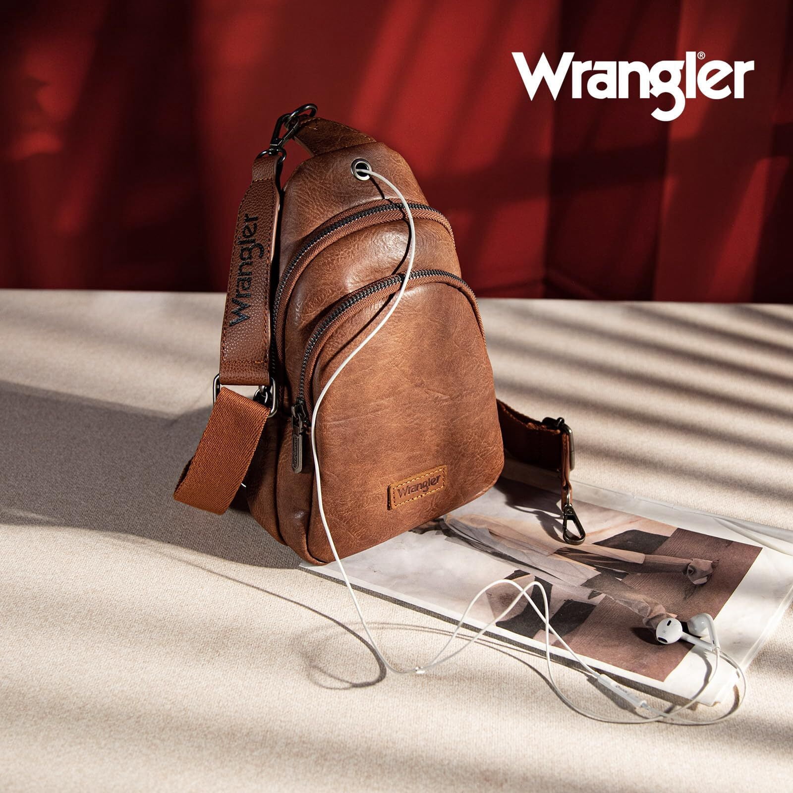 Wrangler Small Crossbody Sling Bags for Women Fanny Packs Chest Bag for Travel Gift, Dark Brown