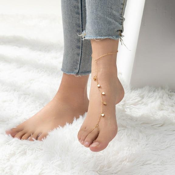 Fashion 14K Yellow Gold Anklet Bracelets for Women Summer Multilayer Small Round Beaded Tassel Toe Foot Jewelry Wedding Party Accessories