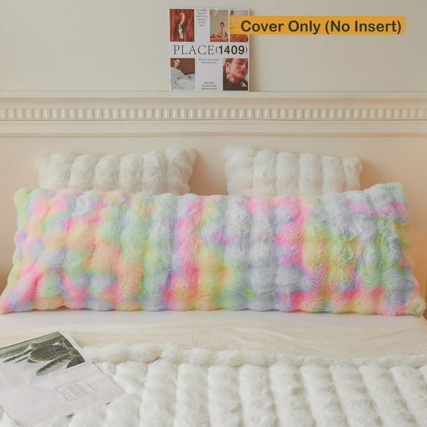 LIFEREVO Fluffy Faux Rabbit Fur Body Pillow Cover, Cozy Tie Dye