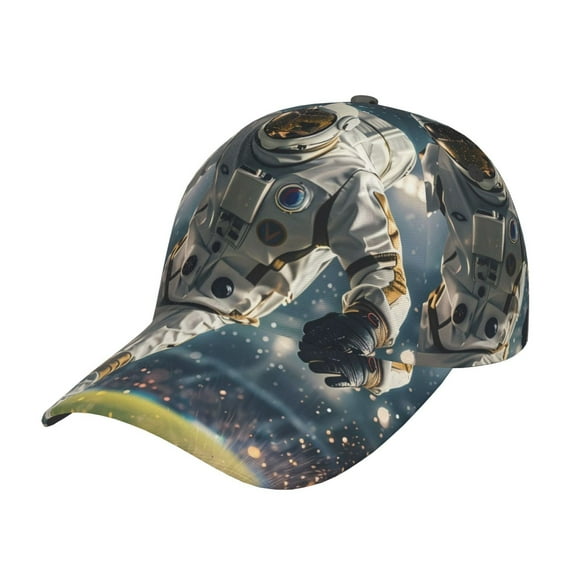 Saiise Astronaut Soccer Field Print Adjustable Baseball Cap, Workout Hat for Men and Women, Classic Dad Hat and Snapback Style