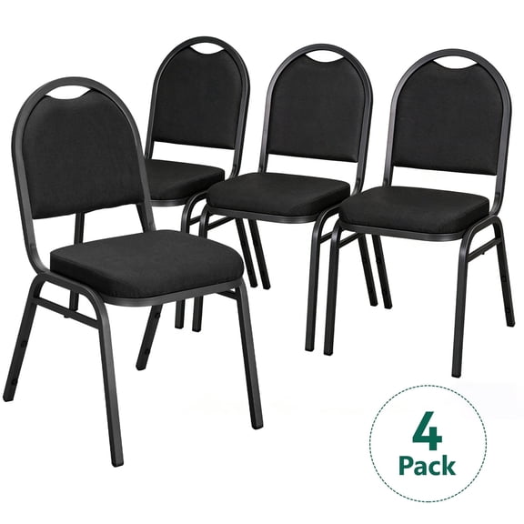 WLLJOY Dome Back Stack Chair 4 Pack, with Black Vinyl Seat and Back, 500-lb Weight Capacity, Black Steel Frame, for Banquets, Weddings, Black