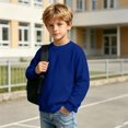 thumbnail image 3 of RUTAYY Boys Sweatshirt Waffle Knit Crew Neck Long Sleeve Cozy Solid Color Casual Pullover, Dark Blue, 3 of 6