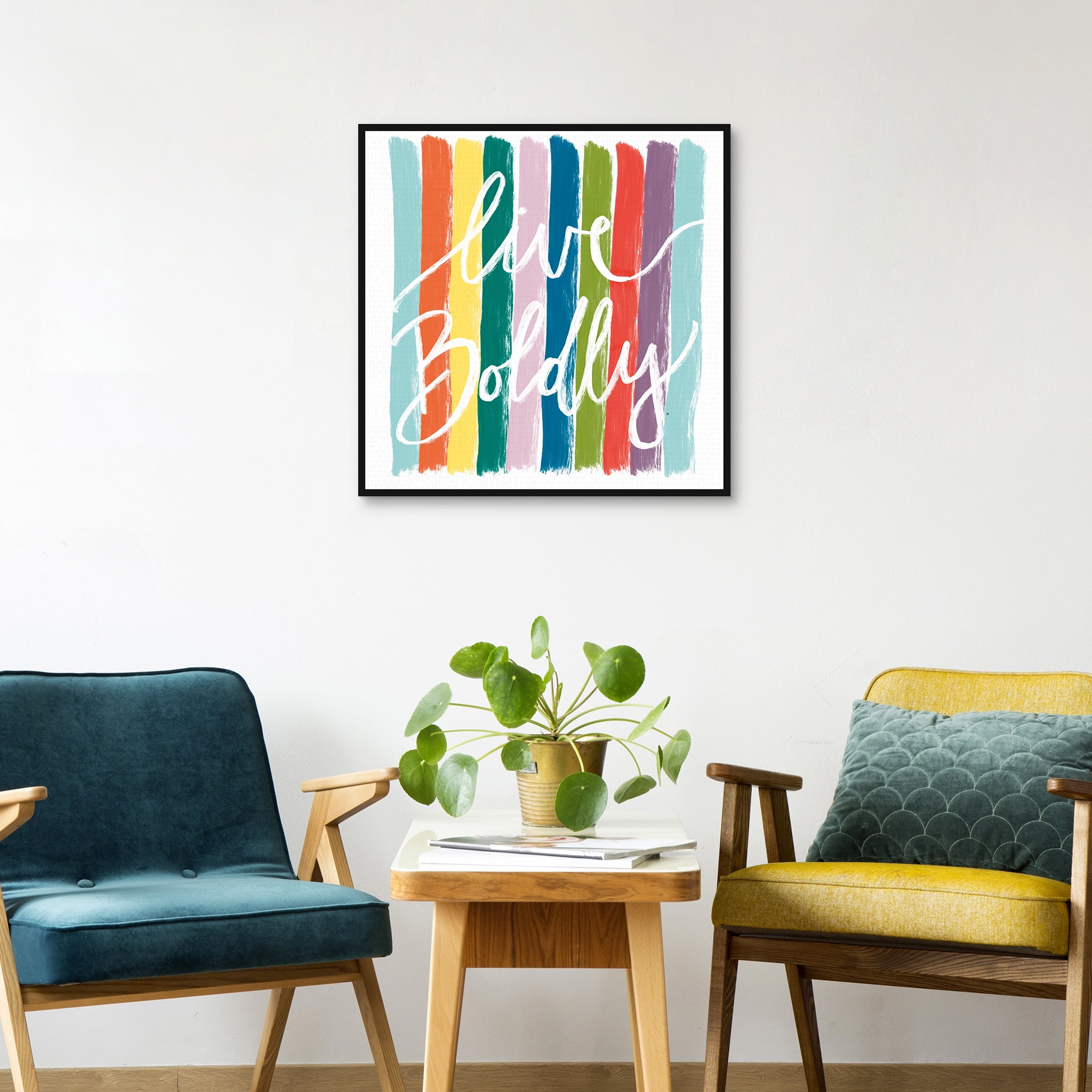 Live Boldly Stripes by Border Bloom Framed Canvas Art Print
