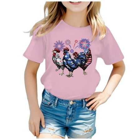 

ZMHEGW Children Independence Day Theme Fashion Part Print Short Sleeve Round Neck T Shirt Toddler Boys Girls T Shirts