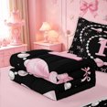 thumbnail image 5 of meiyoeat Chic Pearl Necklace Print Zipper Full Size Comforter Sets with Fitted Sheet and 2 Pillowcases For Kids,Pink Coquette Bowknot Initial Letter H Zipper Bedding Set,Pink Reversible,4 Pieces, 5 of 7