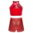 thumbnail image 2 of TSSOE 2-piece Sequins Jazz Hip Hop Dance Outfits for Girls Sleeveless Criss Cross Back Crop Top with Shorts Set Dancewear Red 6, 2 of 7
