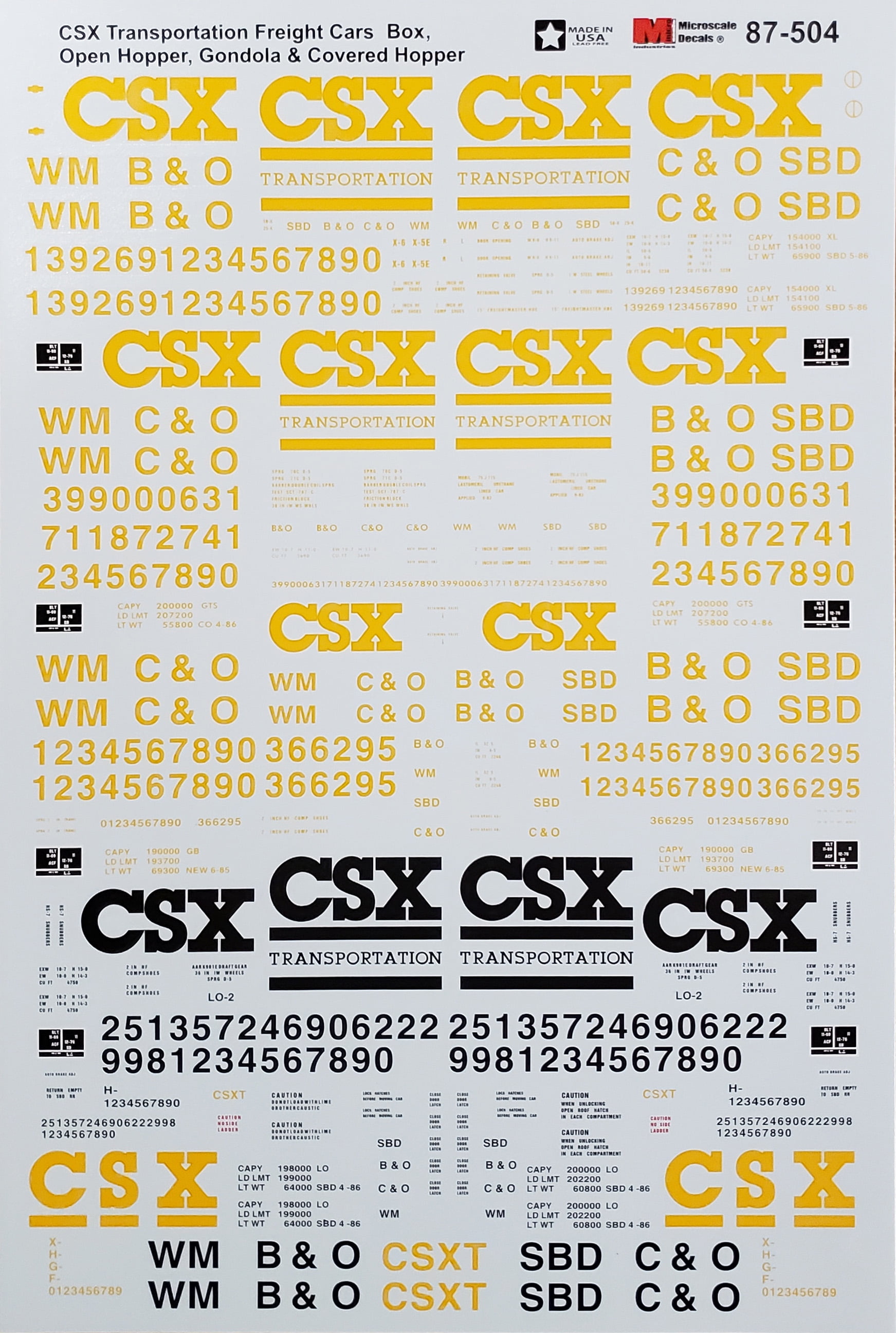 Microscale Model Railroad/Train Decals HO Scale CSX Freight/Box Cars