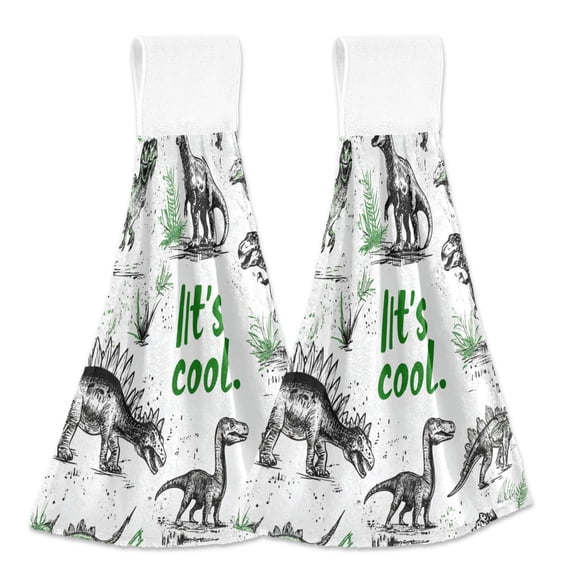 BZSMCE Hanging Hand Towels Fashion Jurassic Vibe Pattern 2-Pack - Velcro Style Bathroom Kitchen Towels