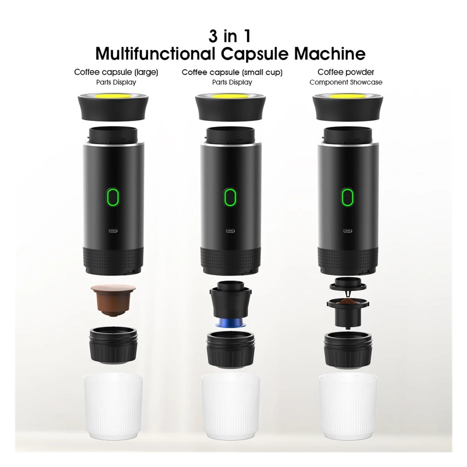 Machine à Café Expresso Portable 3-en-1 – Sans Fil Rechargeable Pour Camping – Noir