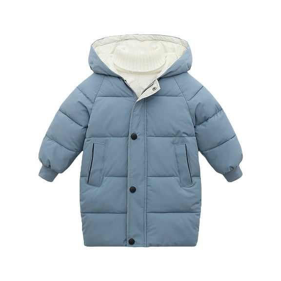 NOKIO Kids Winter Coat Toddler Girls Boys Autumn Winter Long Sleeve Thick Solid Color Long Down Zipper Hood Coat For 1 To 8 Years Children'S Down Puffer Jacket With Elastic Cuffs