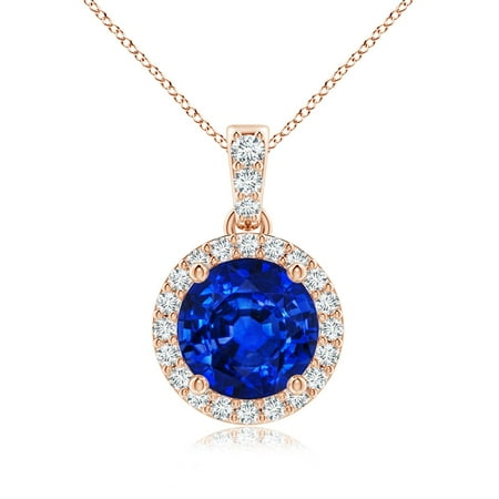 ANGARA Lab Grown 1.6 Ct Sapphire Dangle Pendant with Lab Diamond for Women in 14K Rose Gold (Size-7mm) | September Birthstone Anniversary Jewelry Gift for Women | Lab-Grown Blue Sapphire Necklace