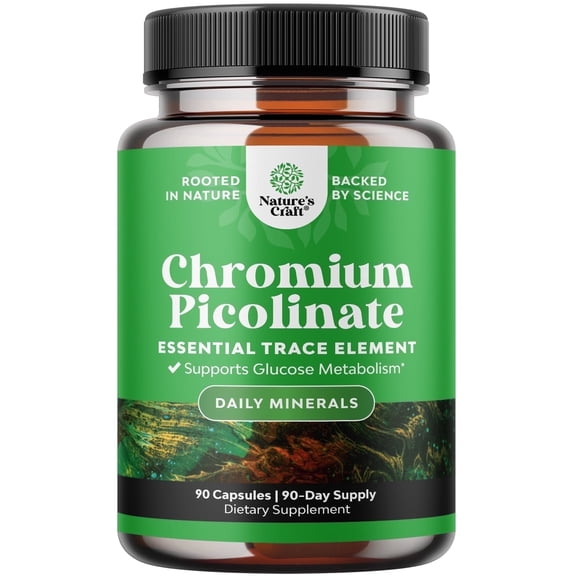 Chromium Picolinate 200mcg per serving Mineral Supplements - Natural Chromium Supplement for Sugar Balance Muscle Growth Brain Booster Heart Health - Natural Pre Workout for Men and Women