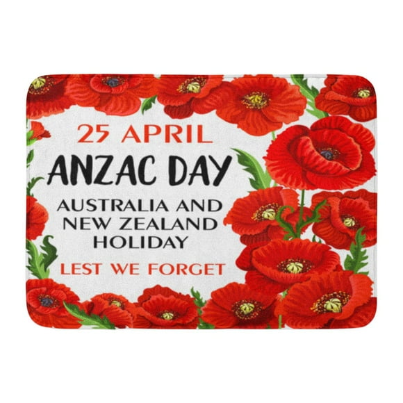 YUSDECOR Red Anzac Day Australia and New Zealand War Remembrance for Lest We Forget of 25 April Poppy Flowers Rug Doormat Bath Mat 23.6x15.7 inch