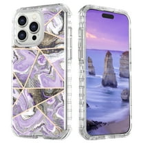 Casetego for iPhone 15 Pro Case 6.1",Shiny Bling Marble Full Body Protective Support Wireless Charing Bumper Rugged Anti-Scratch Hybrid Rubber Case Cover,Purple