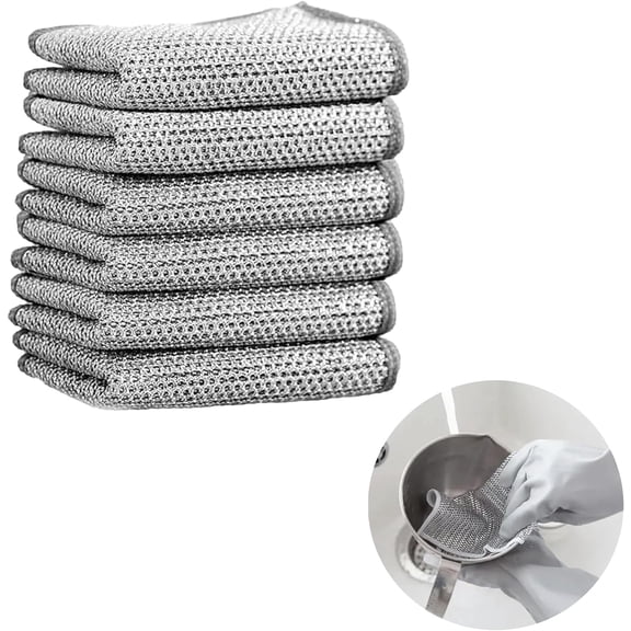 Bibsen 6 Pcs Wire Dishwashing Rags for Wet and Dry, Multipurpose Wire Cleaning Cloth, Non-Scratch Wire Dishcloth for Kitchen Cleaning, Stove Tops, Cookwaves