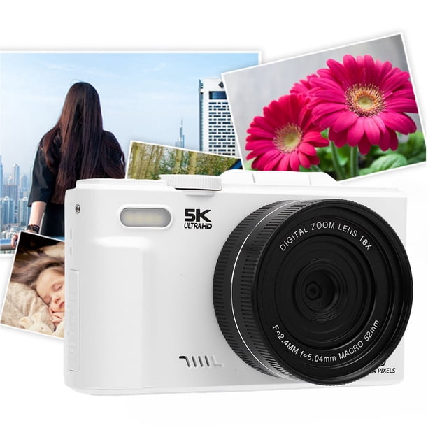 Cámara Digital De 5k 75MP Con Wifi, Zoom De 18x, Enfoque Automático, Flash, Pantalla De Flip De 3 Pulgadas 180, Cámara De Viaje Compacta Con Una Tarjeta SD De 64 GB Integrada