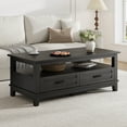 thumbnail image 3 of Farmhouse Coffee Table with 2 Drawers & Open Shelf - 47 Inch Rustic Rectangle Center Table - 6 Sturdy Legs - Black, 3 of 8