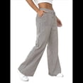 thumbnail image 3 of Pantalones de Salón A Rayas de Pierna para Mujer, Cintura Elástica y Bolsillos Marrón XL, 3 of 9