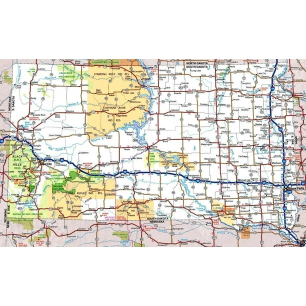 South Dakota State Highway Map Peel-N-Stick Poster Of South Dakota State Road Map Sioux City Poster 24 X  16 Adhesive Sticker Poster Print - Walmart.com