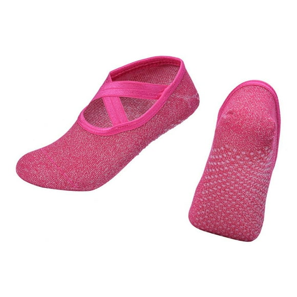 Almencla Chaussettes Pilates Femmes Chaussures de Yoga Danse Antidérapantes Chaussettes de Massage Sport - Rose Rouge
